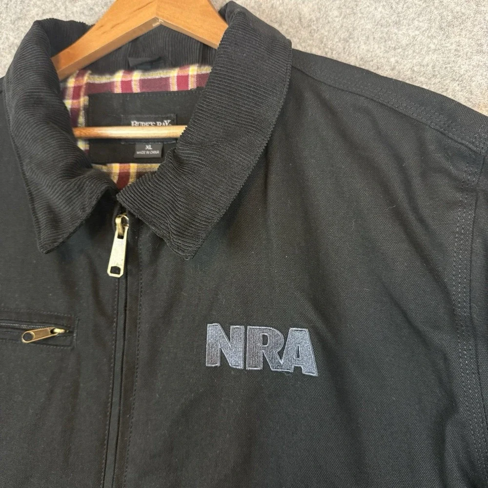 Burks Bay NRA Jacket Mens XL Black Canvas Plaid Lined Corduroy Collar Detroit